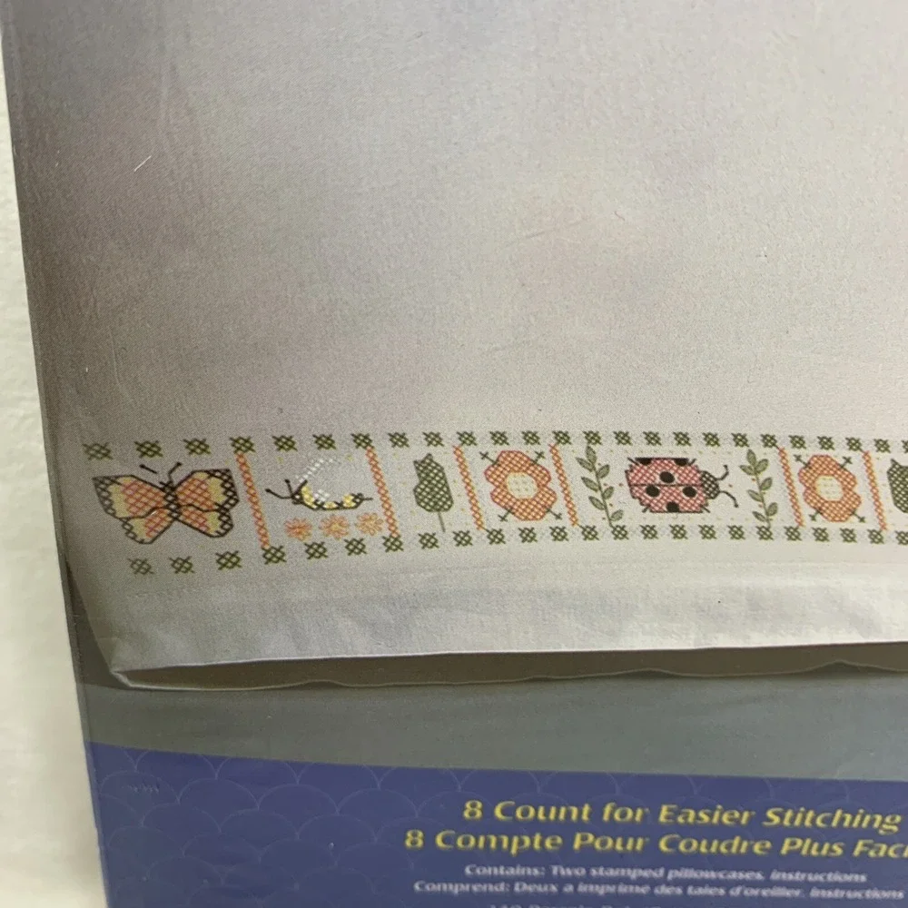 NIP Janlynn Nature's Garden pair pillowcases stamped Cross Stitch Embroidery NEW